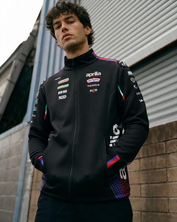 IXON SW1 APRILIA 26 men's zip sweatshirt jacket in black and fluo red – 2026 Aprilia Racing Team replica