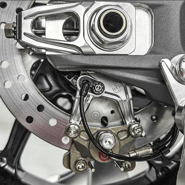 Motocorse chain tensioner slider kit with Brembo P2-24 caliper bracket for Ducati Panigale V4 2025-2026