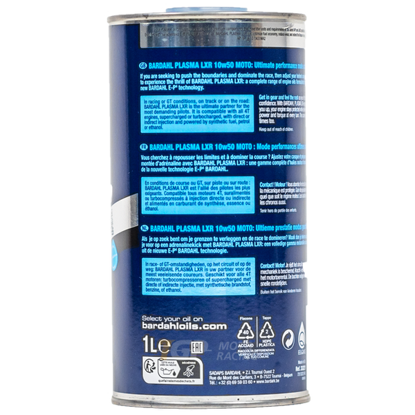 Bardahl Plasma LXR 10W50 1-litre fully synthetic motorcycle engine oil bottle