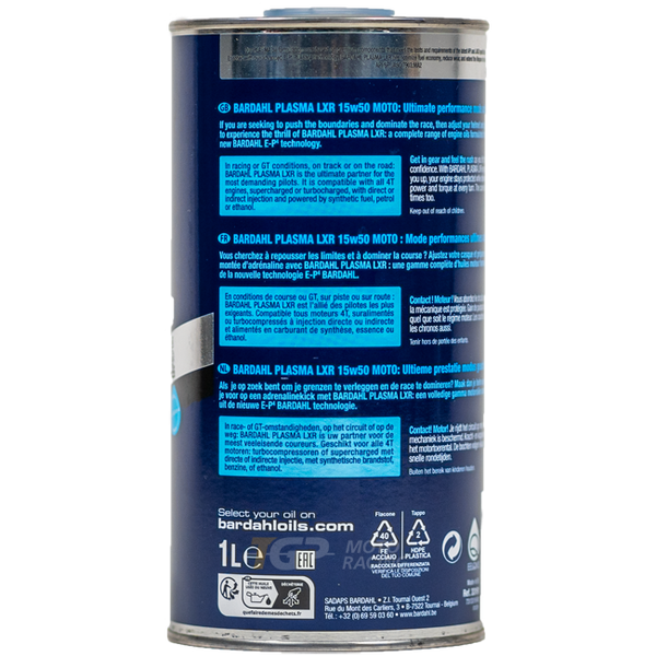 Bardahl Plasma LXR 15W50 fully synthetic motorcycle engine oil 1 litre bottle