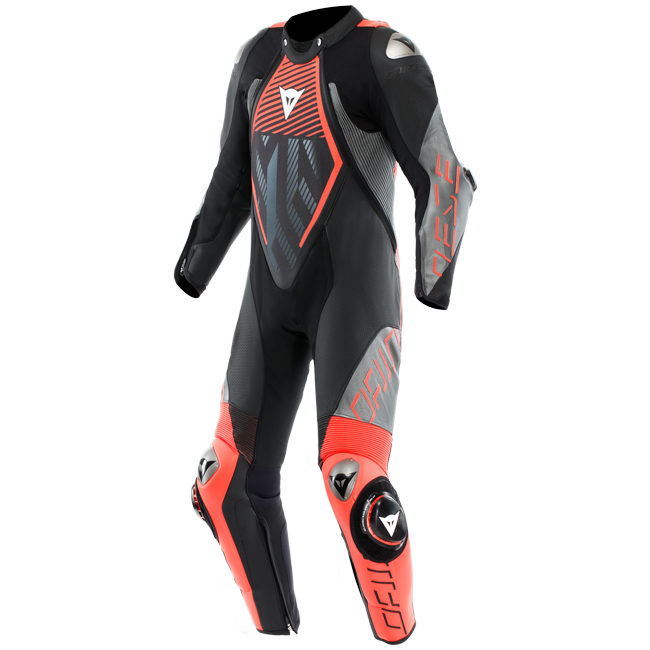 Dainese Audax D-ZIP one-piece leather racing suit in black and red, men's