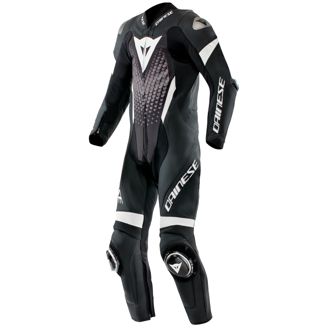 Dainese Laguna Seca 6 one-piece perforated leather race suit in Black and White