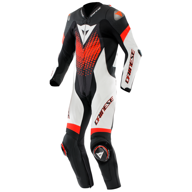 Dainese Laguna Seca 6 one-piece leather race suit in White/Red, men's perforated version