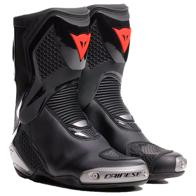 Dainese Torque 4 women's motorcycle boots in black, showing Groundtrax sole and magnesium sliders