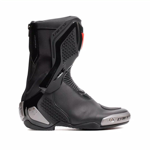 Dainese Torque 4 women's motorcycle boots in black, showing Groundtrax sole and magnesium sliders