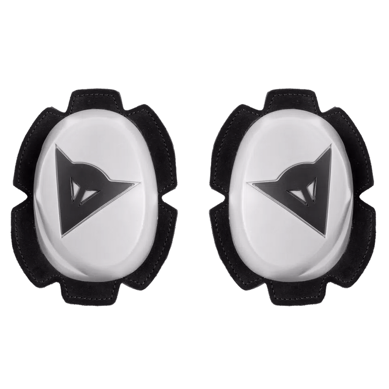 Dainese Pista knee sliders in white, high-density thermoplastic polyurethane