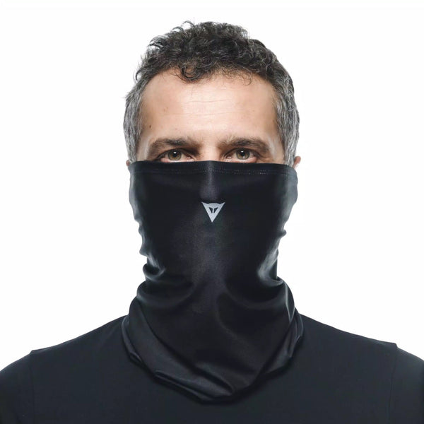 Dainese neck tube in black with Dainese logo, Coolmax fabric