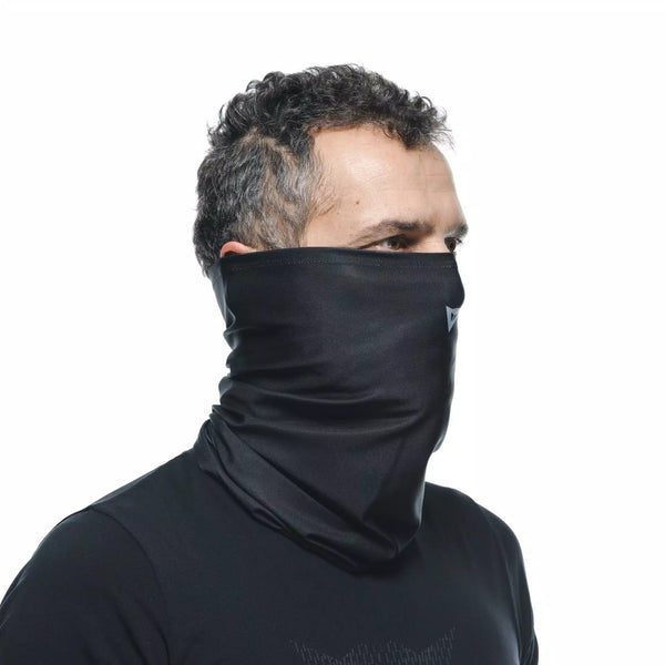 Dainese neck tube in black with Dainese logo, Coolmax fabric