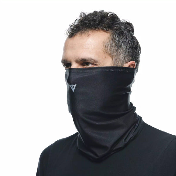 Dainese neck tube in black with Dainese logo, Coolmax fabric