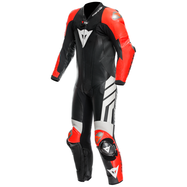 Dainese Mugello 3 Perf. D-AIR® men's one-piece leather race suit in black and red