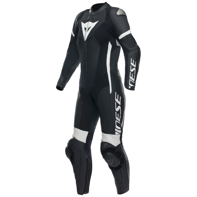 Dainese Grobnik Lady one-piece leather suit in black and white, perforated race suit for women