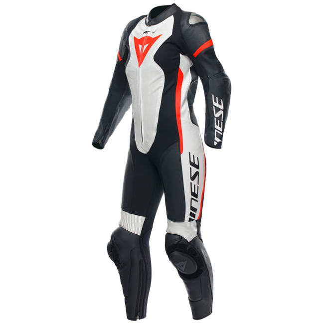 Dainese Grobnik Lady one-piece leather race suit in white and red, perforated panels