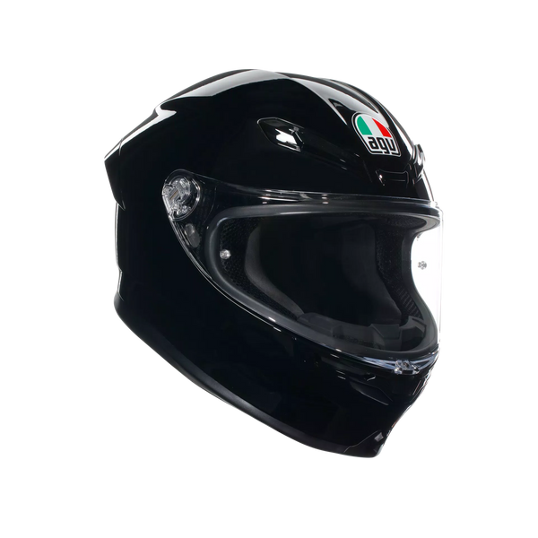 AGV K6 S full-face helmet in gloss black, carbon-aramid shell