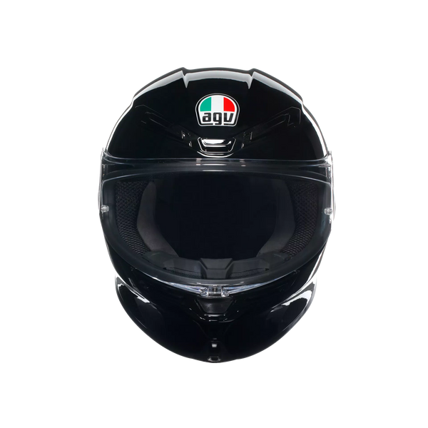 AGV K6 S full-face helmet in gloss black, carbon-aramid shell