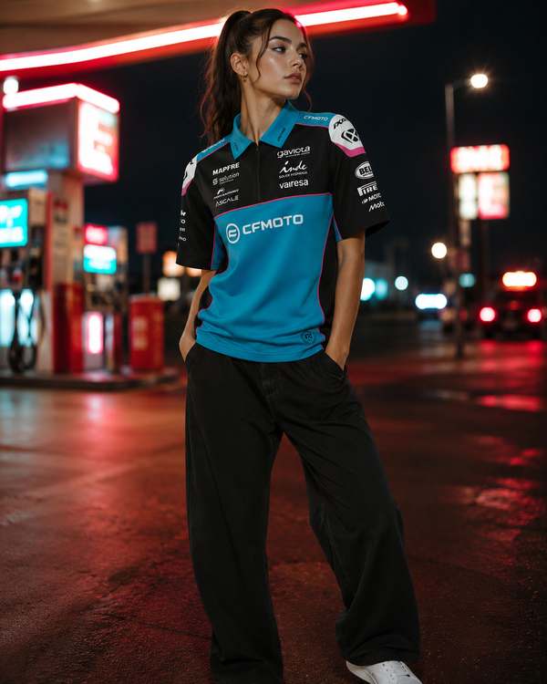 IXON PO1 CFMO 26 CFMOTO Aspar Racing Ángel-Nieto-Team men's polo shirt in blue, black and rose