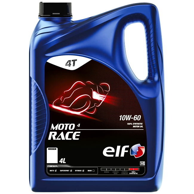ELF Moto 4 Race 10W-60 synthetic motorcycle engine oil 4 litre container