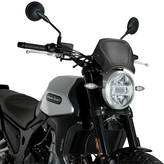 Puig Aluminium Front Plate Windshield – Fork Mount – for Macbor Eight Mile 500 Scrambler (2022–2025)
