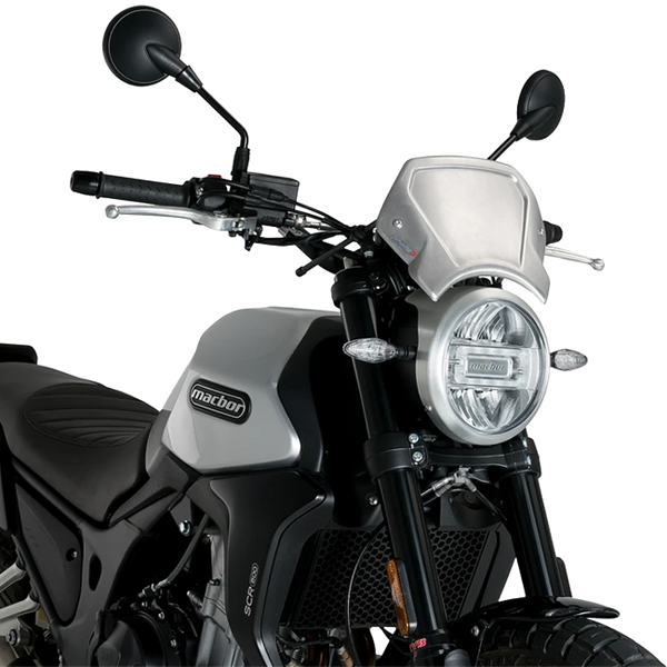 Puig Aluminium Front Plate Windshield – Fork Mount – for Macbor Eight Mile 500 Scrambler (2022–2025)
