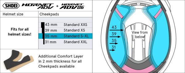 Shoei Cheek Pads 35mm for Hornet ADV 06 / Hornet ADV