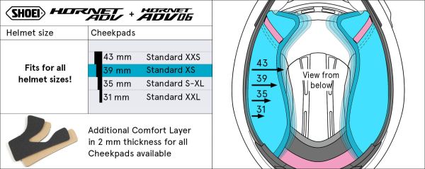 Shoei Cheek Pads 39mm for Hornet ADV 06 / Hornet ADV