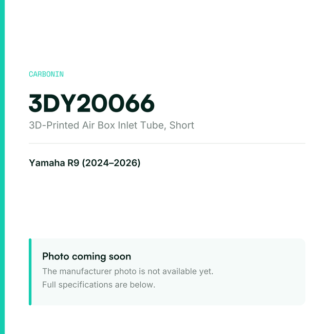 Carbonin 3D-Printed Air Box Inlet Tube Short Yamaha R9 (2024-2026) 3DY20066 — placeholder, product photo coming soon