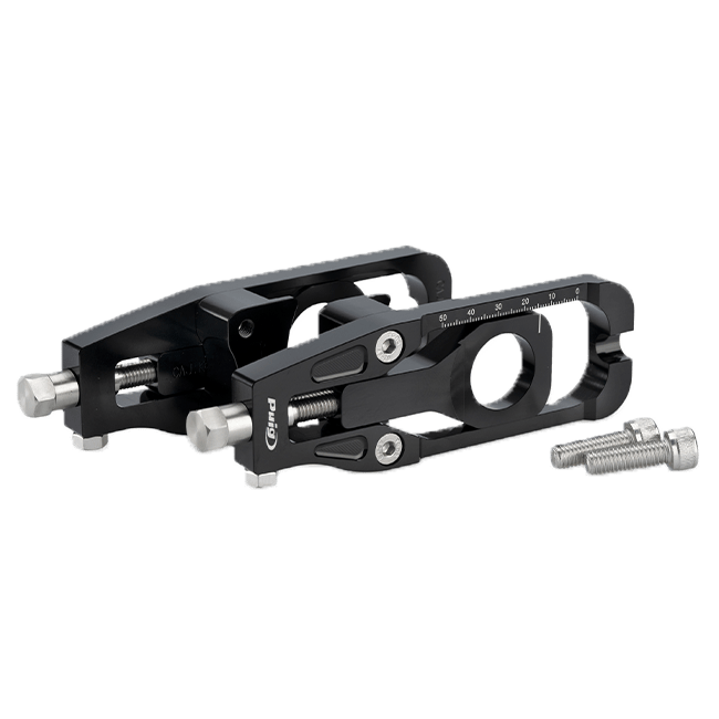 Puig CNC aluminium chain tensioners for Kawasaki ZX-6R 2024-2025, colour-anodised finish