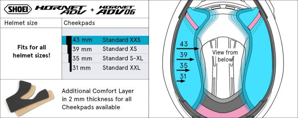 Shoei Cheek Pads 43mm for Hornet ADV 06 / Hornet ADV