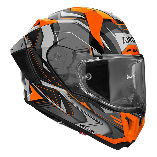 Airoh GP 800 Must full-face race helmet in grey, orange and black gloss finish