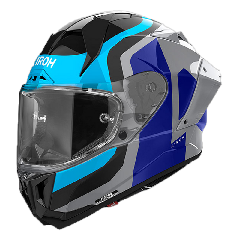 Airoh GP 800 Competition full-face helmet in gloss blue, three-quarter view