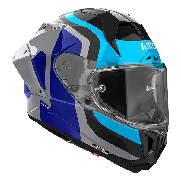 Airoh GP 800 Competition full-face helmet in gloss blue, three-quarter view