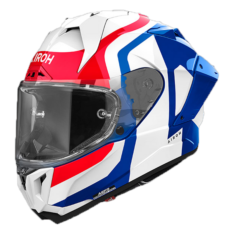 Airoh GP 800 Competition full-face helmet in blue, red and white glossy finish