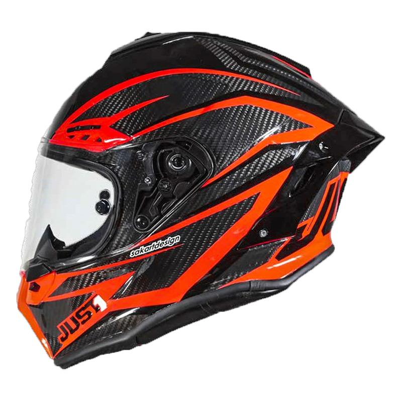 Just1 J-GPR full-face racing helmet in Cyber Red and Carbon gloss finish