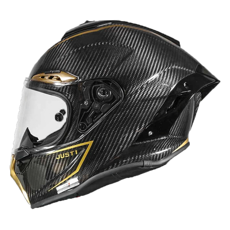 Just1 J-GPR full-face racing helmet in Golden Road carbon and gold finish