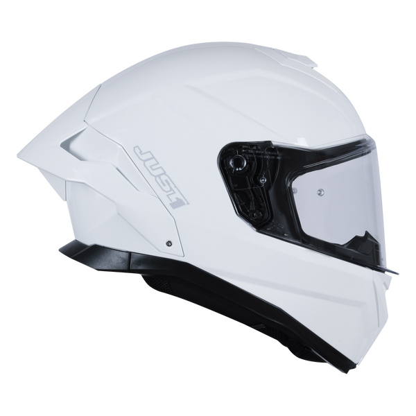 Just1 J-STR full-face helmet in solid gloss white, front three-quarter view