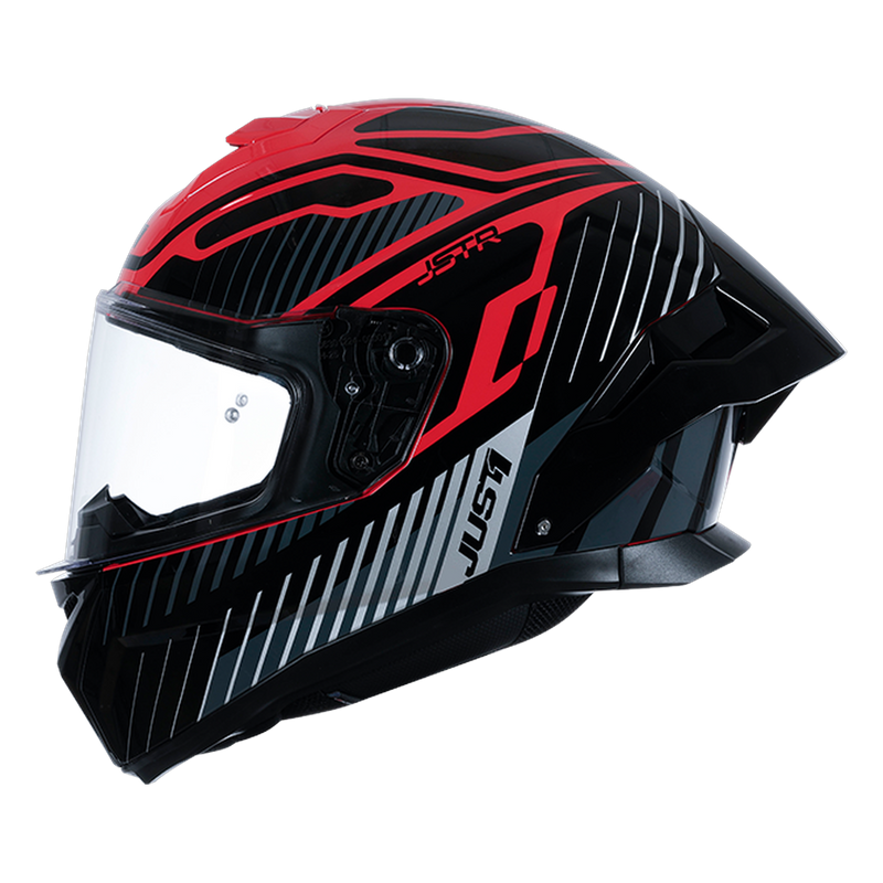 Just1 J-STR full-face helmet in Tactical Silver and Red Gloss finish