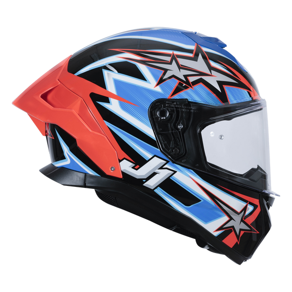 Just1 J-STR Astro full-face helmet in gloss red blue and black graphic