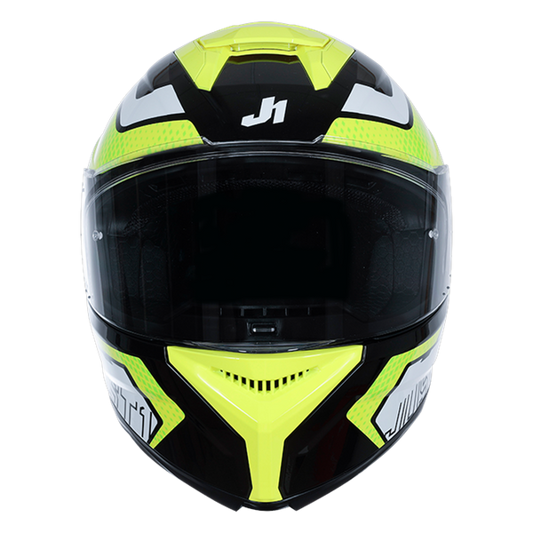 Just1 J-STR Union full-face helmet in neon yellow and gloss black