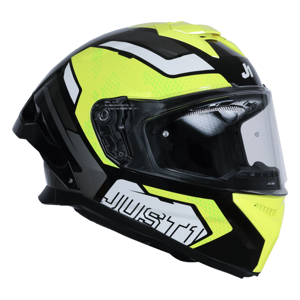 Just1 J-STR Union full-face helmet in neon yellow and gloss black