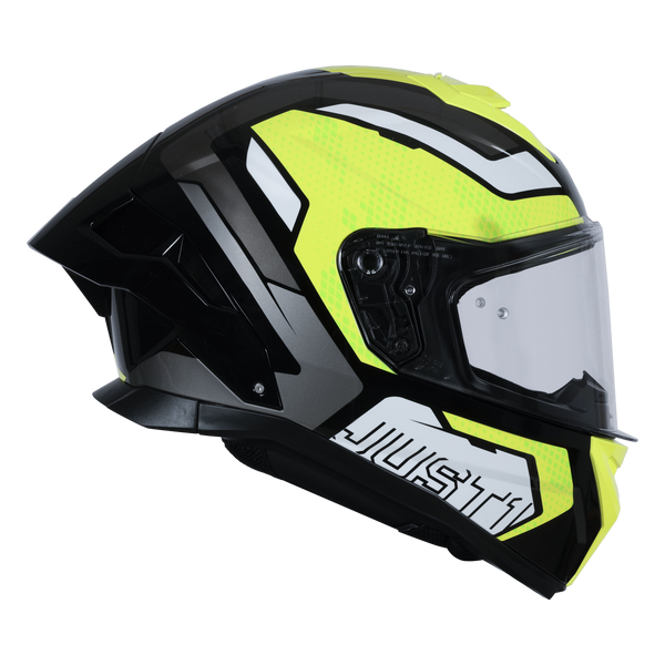 Just1 J-STR Union full-face helmet in neon yellow and gloss black