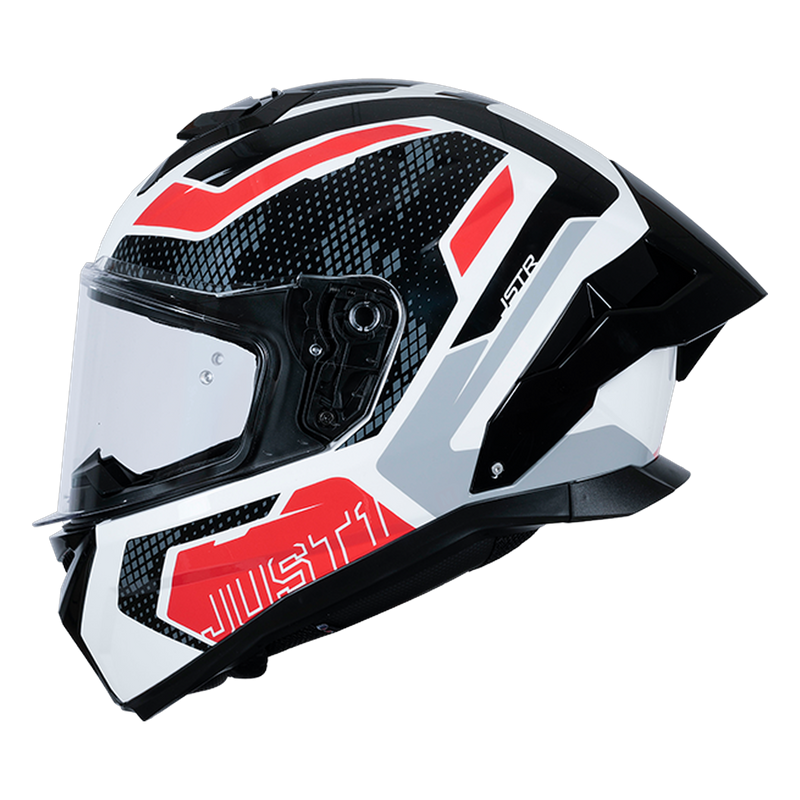 Just1 J-STR full-face helmet in Union Red and White gloss finish