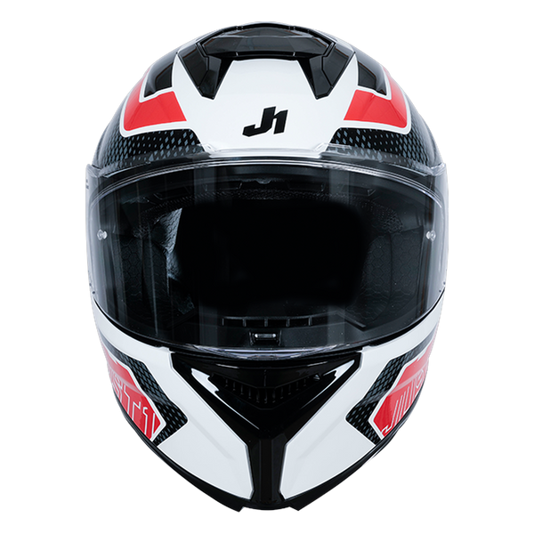 Just1 J-STR full-face helmet in Union Red and White gloss finish