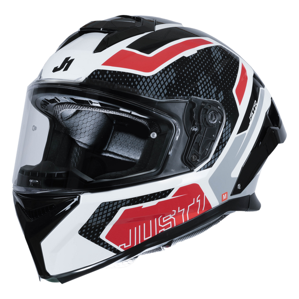 Just1 J-STR full-face helmet in Union Red and White gloss finish