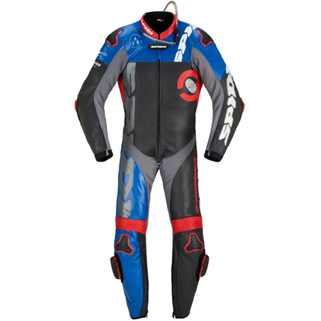 Spidi DP-Progressive one-piece leather race suit in blue and grey — men's perforated track suit Y161238