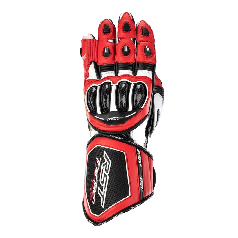 RST Tractech Evo 4 men's motorcycle leather gloves in Red, White and Black