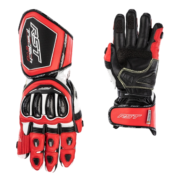 RST Tractech Evo 4 men's motorcycle leather gloves in Red, White and Black