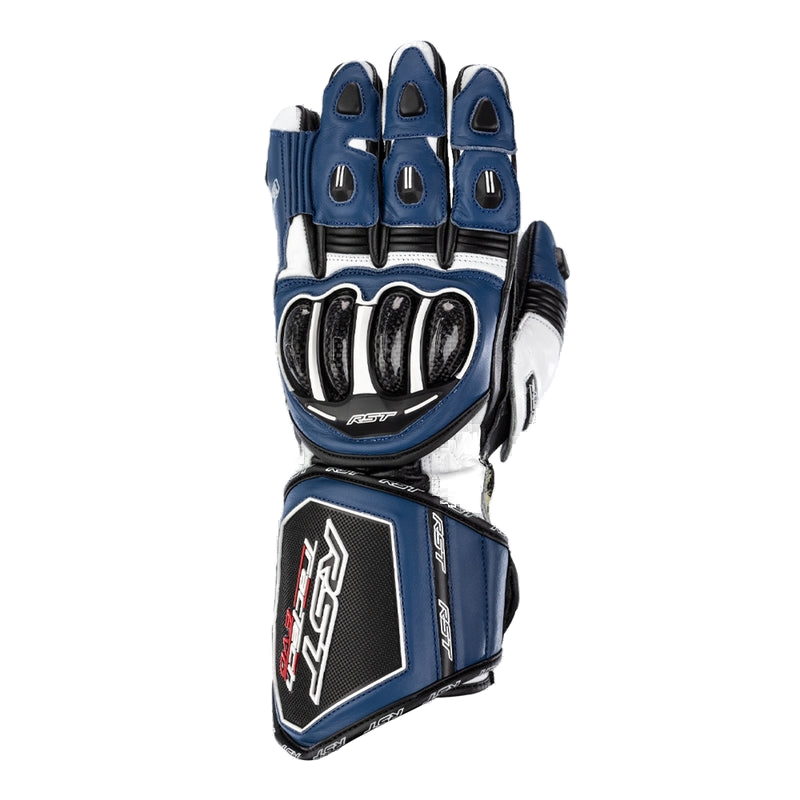RST Tractech Evo 4 men's motorcycle leather gloves in Blue/White/Black