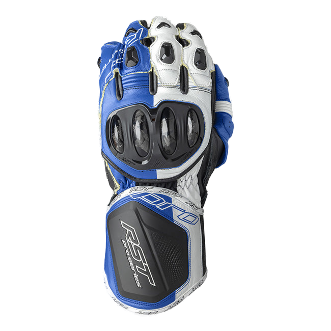 RST Pro Series GP D3O men's motorcycle leather gloves in Blue/White
