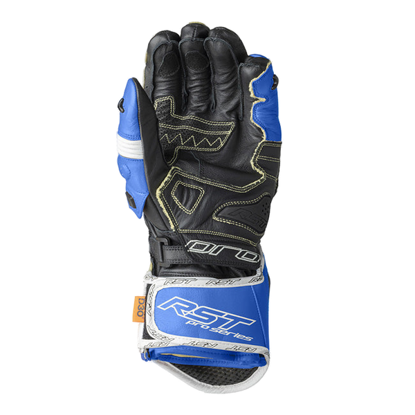 RST Pro Series GP D3O men's motorcycle leather gloves in Blue/White