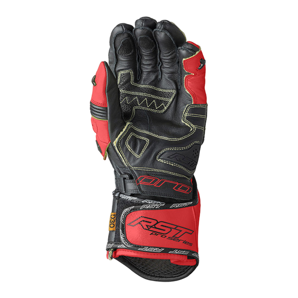 RST Pro Series GP D3O men's motorcycle leather gloves in red and black