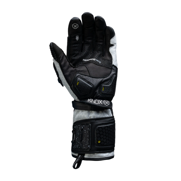 Knox Handroid MK5 men's racing leather gloves in black and white